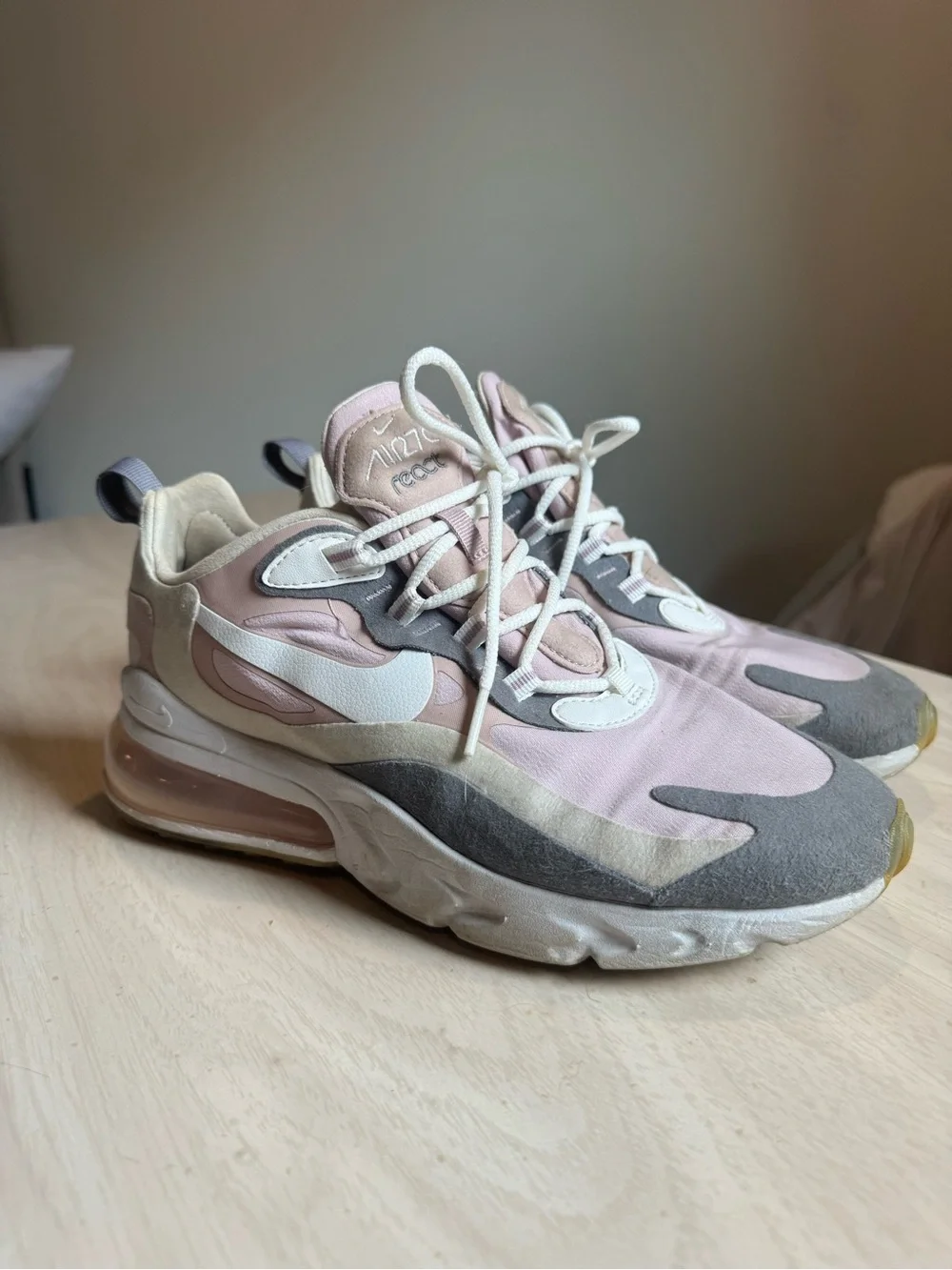 Nike Women’s Air Max 270 React Sneakers in Pink, Gray & White